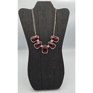 c1946 Statement Necklace Red Silver